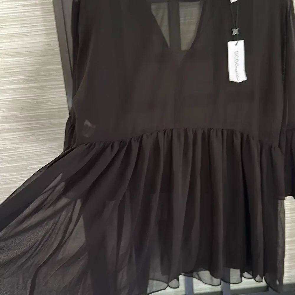 NWT BCBG  generation black chair three-quarter sleeve baby doll top size XS over - Picture 5 of 7